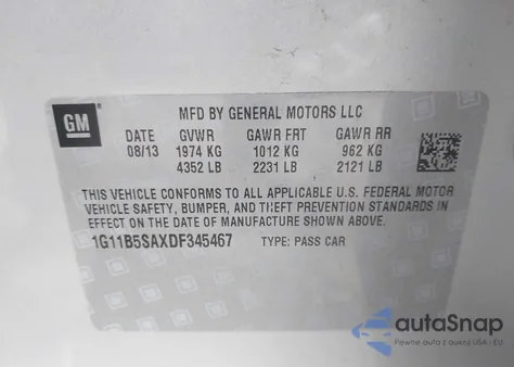 2013 Chevrolet Malibu 1Ls from USA, damaged, VIN 1G11B5SAXDF345467